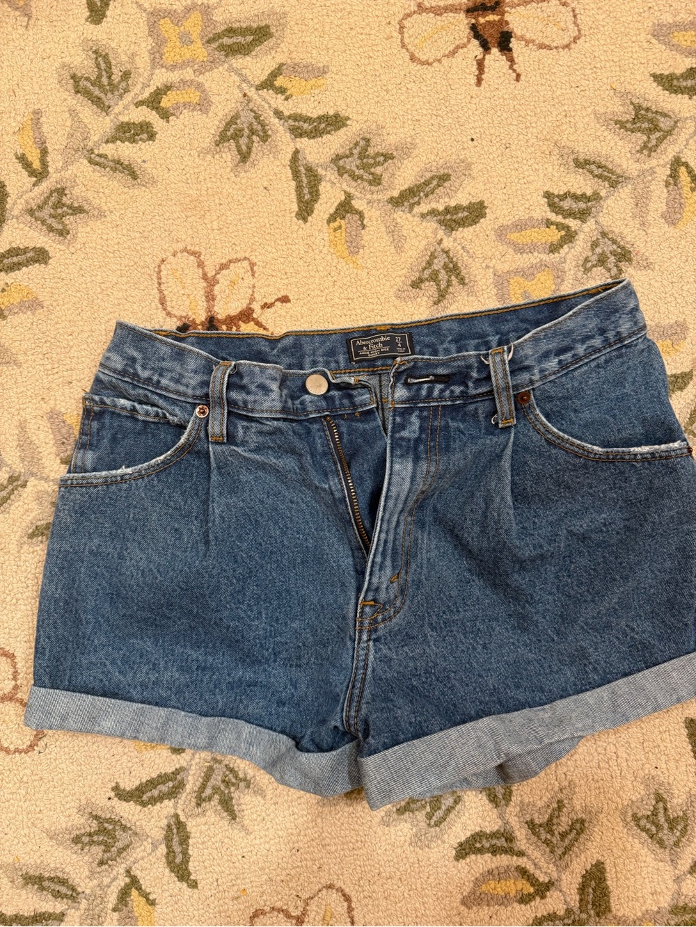 Abercrombie & Fitch Medium Blue Rolled-Hem Jean Shorts